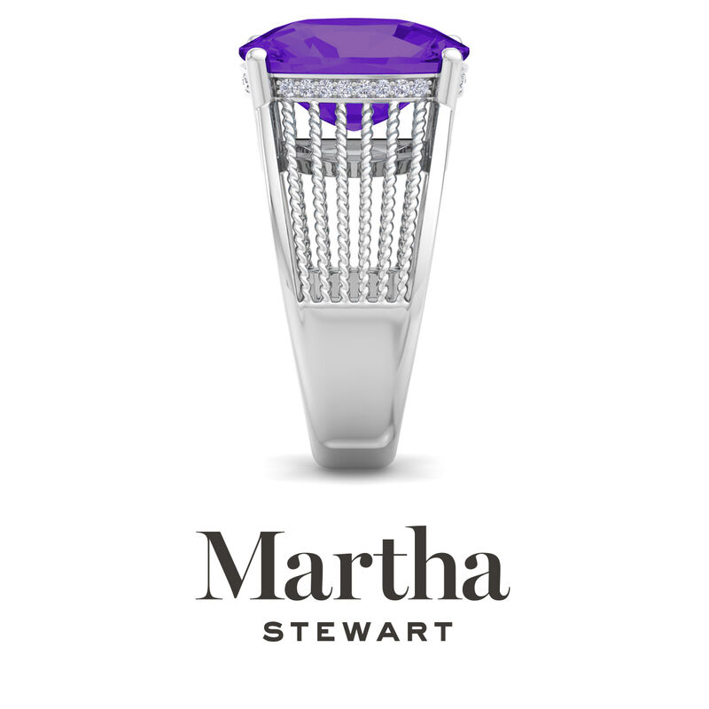 Martha Stewart 10 1/4ctw. Cushion Cut Amethyst & Lab Grown Diamond Hidden Halo Ring In Sterling Silver image number null